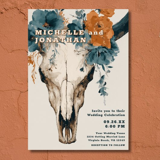 Rustieke Boho Westerne Bloemenstier Koe Schedel Hu Kaart