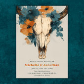 Rustieke Boho Westerne Koe Schedel Bloemen Huwelij Kaart