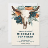 Rustieke Boho Westerne Koe Schedel Bloemen Huwelij Kaart (Voorkant)