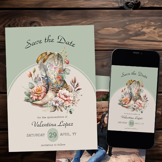 Rustieke Boho Westerne laarzen Floral Foto Save The Date