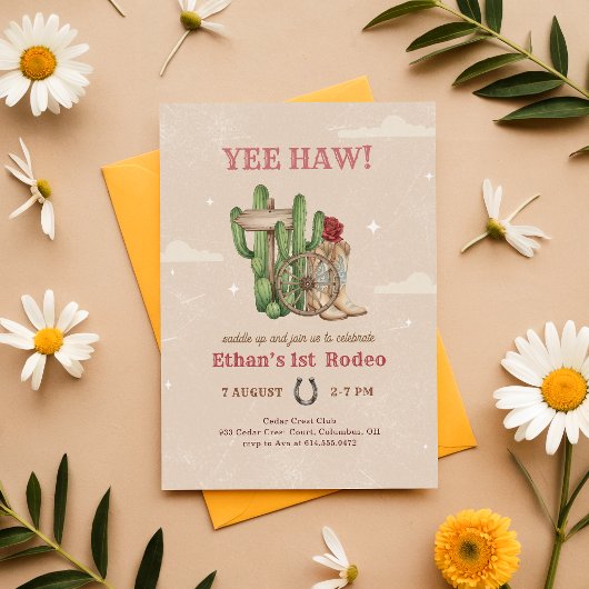 Rustieke Boho Westerse Woestijn 1e Rodeo Verjaarda Kaart