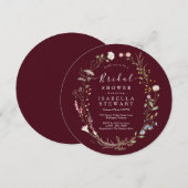 Rustieke Boho Wilde Bloem Chic Bourgondië Bruidsdo Kaart (Voorkant / Achterkant)