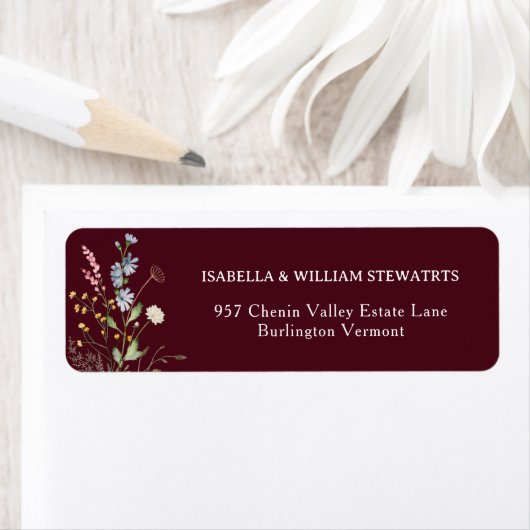 Rustieke Boho Wilde Bloem Chic Burgundy Bruidsdouc Etiket (Insitu)