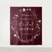 Rustieke Boho Wilde Bloem Chic Burgundy Bruidsdouc Wandkleed (Voorkant)