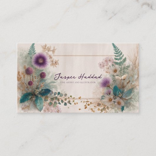 Rustieke Boho Wilde Bloem Paarse Distel Aquarel Visitekaartje (Voorkant)