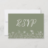 Rustieke Boho Wilde Bloem Sager Groen RSVP Kaart (Voorkant)