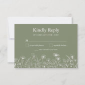 Rustieke Boho Wilde Bloem Sager Groen RSVP Kaart (Achterkant)