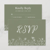 Rustieke Boho Wilde Bloem Sager Groen RSVP Kaart (Voorkant / Achterkant)
