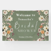 Rustieke Boho Wilde Bloem Salie Groene Bruidsdouch Spandoek (Horizontaal)