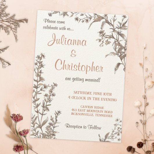 Rustieke Boho Wilde Bloemen Bruiloft Kaart