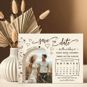 Rustieke Boho Wilde Bloemen Foto & Agenda Bruiloft Save The Date
