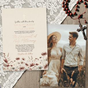 Rustieke Boho Wilde Bloemen Moderne Katholieke Tro Folie Uitnodiging