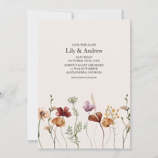 Rustieke Boho Wildflower Bewaar de datum Kaart (Voorkant)