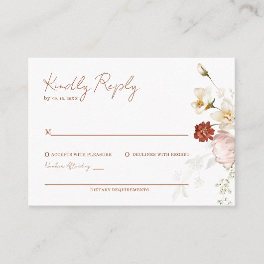 Rustieke Boho Wildflower Bloemen RSVP Kaarten (Voorkant)