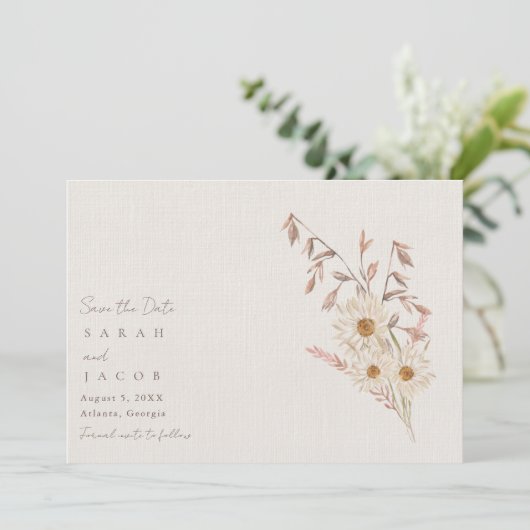 Rustieke Boho Wildflower Bohemian bruiloft Save The Date (Staand voorkant)