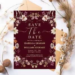 Rustieke Boho Wildflower Bourgondië Save The Date Folie Uitnodiging