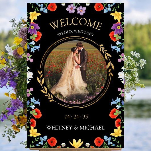 Rustieke Boho Wildflower Foto Huwelijk Welkom Teke Poster