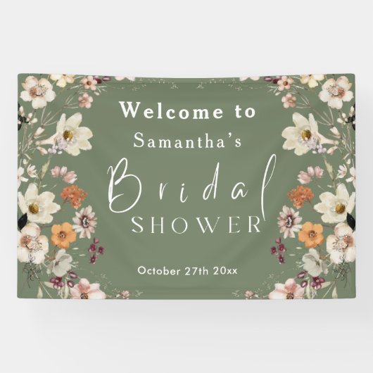 Rustieke Boho Wildflower Sage Groen Vrijgezellenfe Spandoek (Horizontaal)