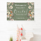 Rustieke Boho Wildflower Sage Groen Vrijgezellenfe Spandoek (Insitu)
