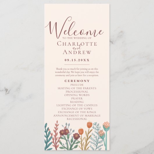 Rustieke Boho Wildflower Summer Wedding Programmakaart (Voorkant)