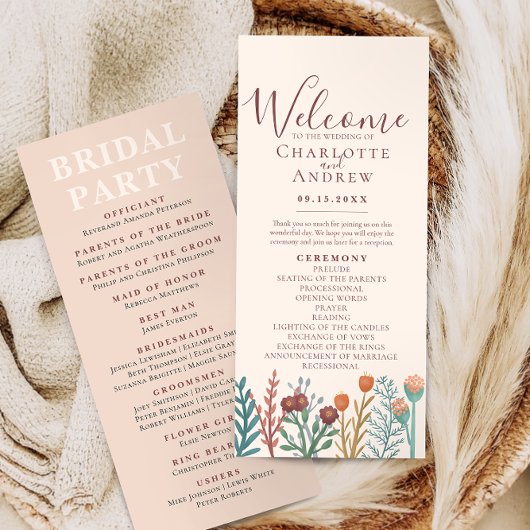 Rustieke Boho Wildflower Summer Wedding Programmakaart