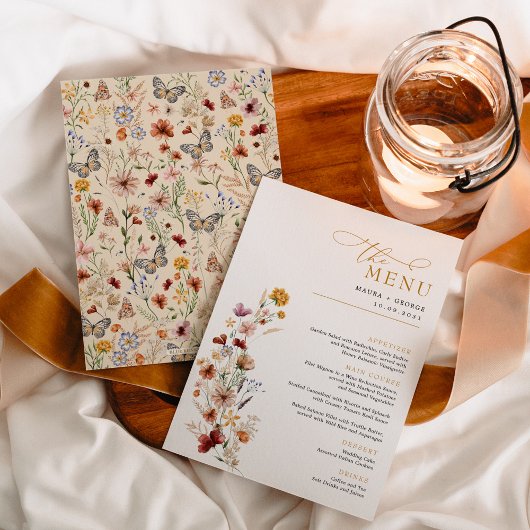 Rustieke Boho Wildflower Tuin Bruiloft Menu Kaart