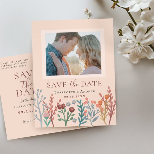 Rustieke Boho Wildflower Wedding Save the Date Fot Briefkaart