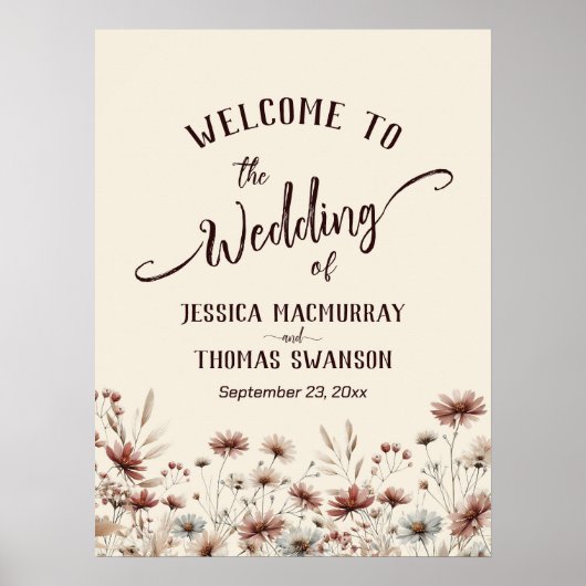 Rustieke Boho Wildflowers Elegant Wedding Welkom Poster (Voorkant)