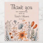 Rustieke Boho Wildflower's in sinaasappels en grij Wijn Etiket (Enkel label)