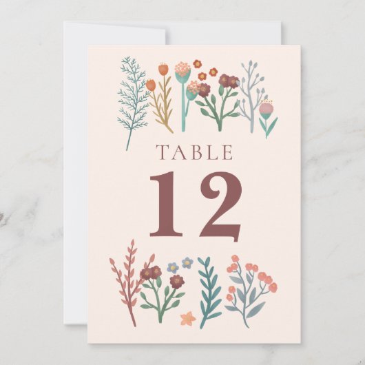 Rustieke Boho Wildflowers Trouwtafelnummers (Voorkant)