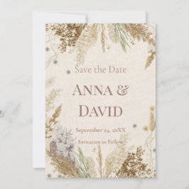Rustieke Boho Winter Save the Date met Pampagras Kaart