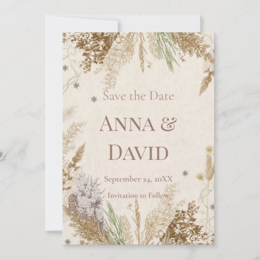 Rustieke Boho Winter Save the Date met Pampagras Kaart (Voorkant)