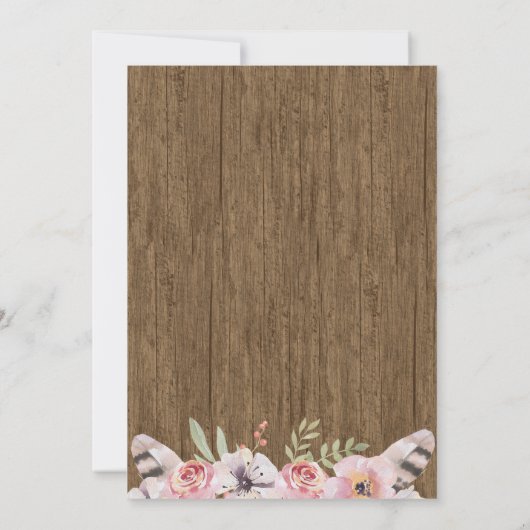 Rustieke Boho Wood Floral bruiloft Kaart (Achterkant)