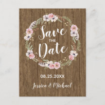 Rustieke Boho Wood Floral Save the Date Briefkaart