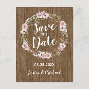 Rustieke Boho Wood Floral Save the Date Briefkaart
