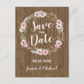 Rustieke Boho Wood Floral Save the Date Briefkaart (Voorkant)