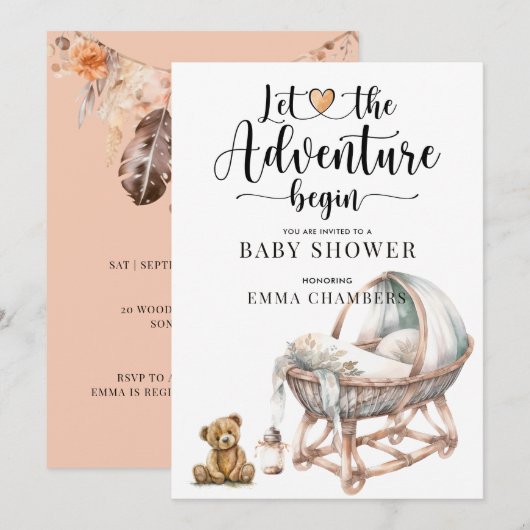 Rustieke Boho Wood Wieg Boy Baby shower Uitnodigin Kaart (Voorkant / Achterkant)