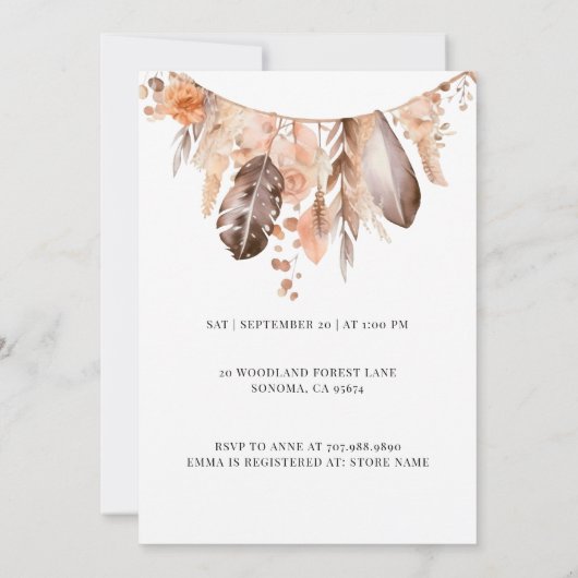 Rustieke Boho Wood Wieg Boy Baby shower Uitnodigin Kaart (Achterkant)