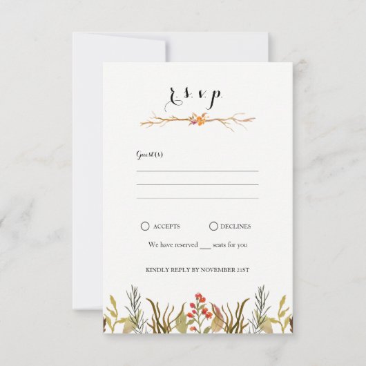 Rustieke Boho Woodland Dieren Waterverf Bruiloft RSVP Kaartje (Voorkant)