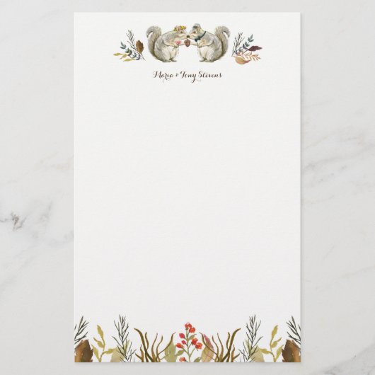 Rustieke Boho Woodland Eekhoorns Waterverf Bruilof Briefpapier (Voorkant)