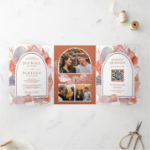 Rustieke Boho Zeeschelpen Nautilus QR Code Trouwen Drieluik Uitnodiging (Binnen)