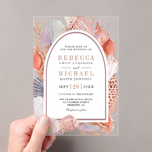 Rustieke Boho Zeeschelpen Nautische Trouwdag Acryl Uitnodigingen (Insitu (Draagbaar))