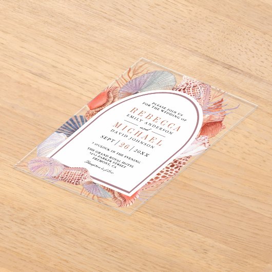 Rustieke Boho Zeeschelpen Nautische Trouwdag Acryl Uitnodigingen (Laagn)