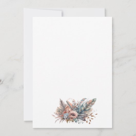 Rustieke Boho Zilver & Roze Bloemen Bruiloft Kaart (Achterkant)