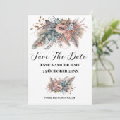 Rustieke Boho Zilver & Roze Bloemen Save The Date (Staand voorkant)