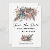 Rustieke Boho Zilver & Roze Bloemen Save The Date (Voorkant / Achterkant)