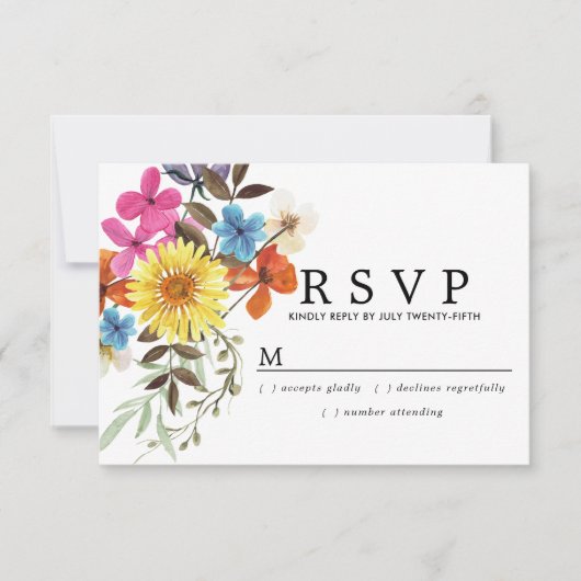 Rustieke Boho Zomer Wildebloemen Bruiloft RSVP Kaartje (Voorkant)