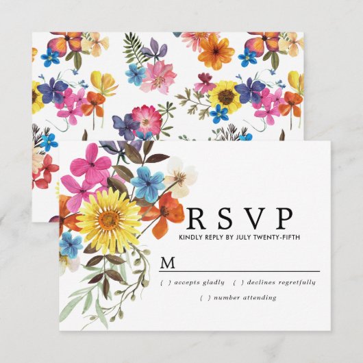 Rustieke Boho Zomer Wildebloemen Bruiloft RSVP Kaartje (Voorkant / Achterkant)