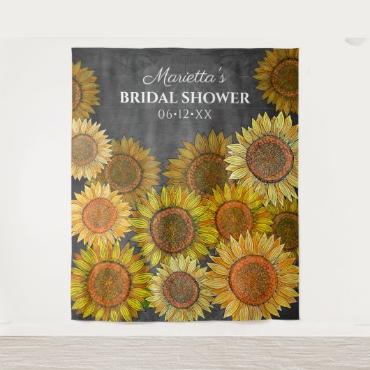 Rustieke Boho Zonnebloem Grijze Bruidsfeer Achterg Wandkleed (Voorkant)