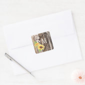 Rustieke Boho Zonnebloem Hart Monogram Bruiloft Vierkante Sticker (Envelop)
